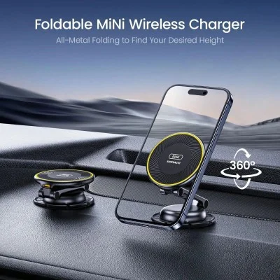 Aohi superauto foldable 360&deg; magnetic wireless car charger with 3.3ft c-c cable (only sold in us) _ black